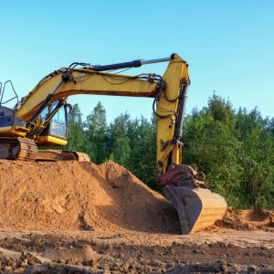 excavator,on,earthmoving.,open pit,mining.,backhoe,dig,sand,,ground,in